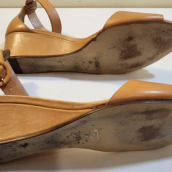 J Crew Tan Leather Open-Toe Wedge Wrap Ankle  Sandals Size 8 - Picture 9 of 12